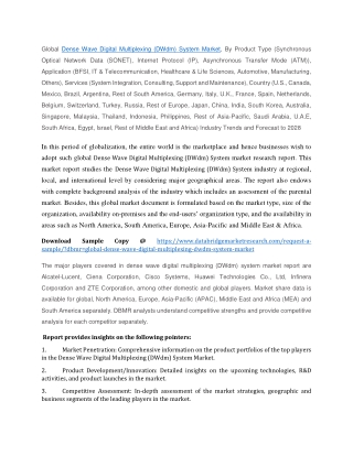 Dense Wave Digital Multiplexing (DWdm) System Market