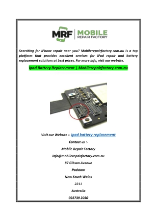 Ipad Battery Replacement  Mobilerepairfactory.com.au