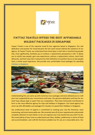 Fayyaz Travels offers the Best Affordable Holiday Packages in Singapore