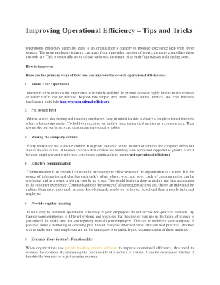 Improving Operational Efficiency – Tips and Tricks