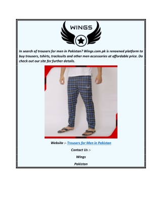 Trousers for Men in Pakistan  Wings.com.pk