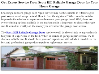 Get Expert Service From Scott Hill Reliable Garage Door for Your Home Garage