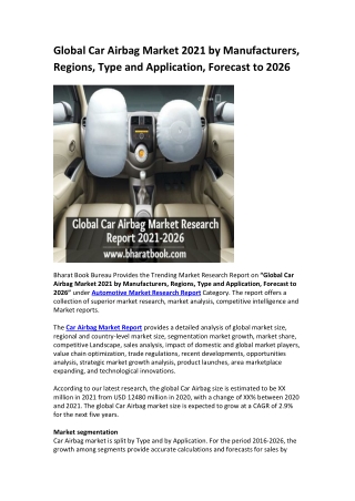 Global Car Airbag Market Research Report 2021-2026