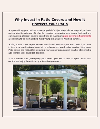 What Type of Properties is Essential in Patio Covers To Protect Your Home?