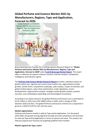 Global Perfume and Essence Market 2021 by Manufacturers, Regions, Type and Application, Forecast to 2026