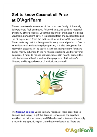 Find the Coconut oil price at O'AgriFarm