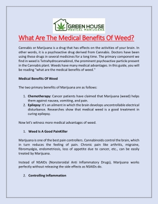 What Are The Medical Benefits Of Weed?