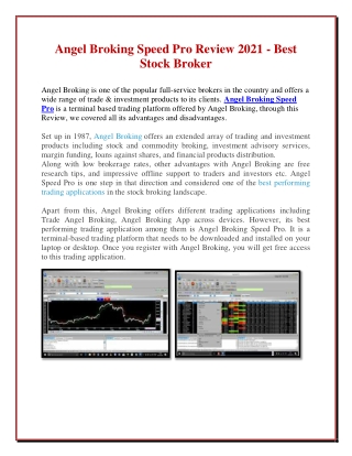 Angel Broking Speed Pro Review 2021 - Best Stock Broker