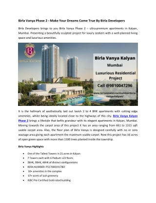 Birla Vanya Phase 2 - Buy Your Dreams Home Designed By Birla Developers