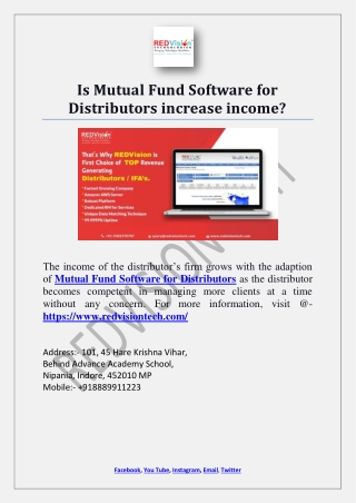 Is Mutual Fund Software for Distributors increase income