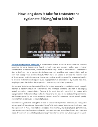 How long does it take for testosterone cypionate 250mgml to kick in