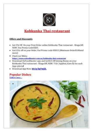 5% off - Kobkunka Thai restaurant Kingscliff Menu, NSW