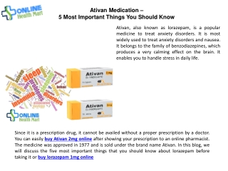 Ativan Medication – 5 Most Important Things You Should Know