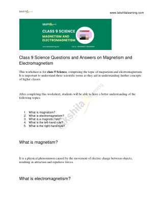 Class 9 Science NCERT Solutions on Magnetism and Electromagnetism
