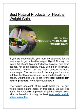 Best Natural Products for Healthy Weight Gain