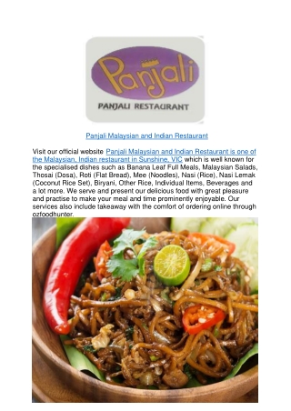 5% off - Panjali Malaysian and Indian Restaurant Sunshine,VIC