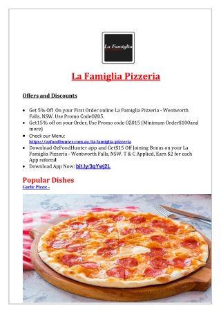 5% Off - La Famiglia Pizzeria Takeaway Menu Wentworth Falls, NSW