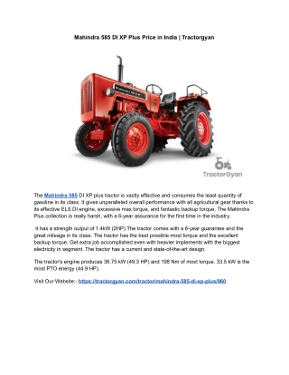 Mahindra 585 DI XP Plus Price in India | Tractorgyan