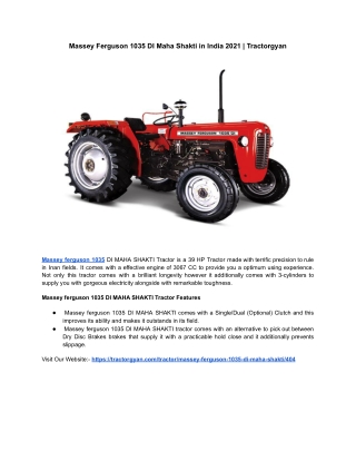 Massey Ferguson 1035 DI Maha Shakti in India 2021 | Tractorgyan