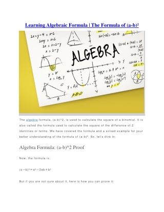 Learning Algebraic Formula The Formula of (a-b)²