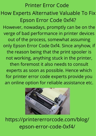 How Experts Alternative Valuable To Fix Epson Error Code 0xf4