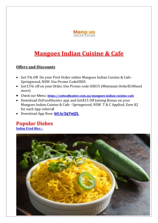 5% Off - Mangoes Indian Cuisine & Cafe Springwood, NSW