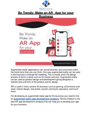 Be Trendy Make an AR  App for your Business