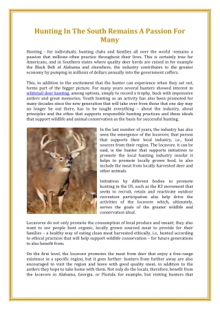 Hunting In The South Remains A Passion For Many