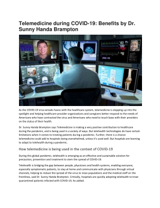 Telemedicine during COVID-19- Benefits by Dr. Sunny Handa Brampton