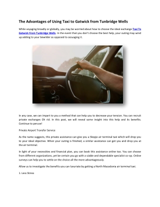 The Advantages of Using Taxi to Gatwick from Tunbridge Wells