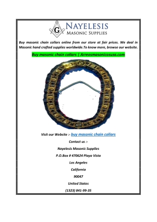 Buy masonic chain collars  Arreosmasonicosusa.com