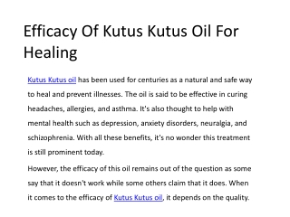 Efficacy Of Kutus Kutus Oil For Healing