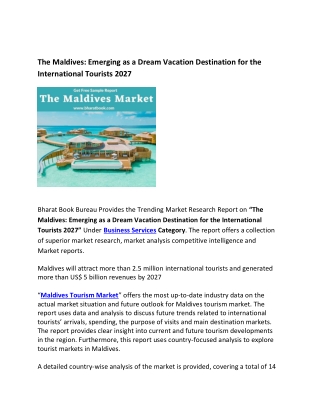 The Maldives: Emerging as a Dream Vacation Destination for the International Tou