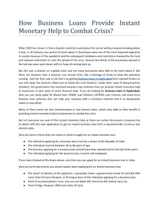 How Business Loans Provide Instant Monetary Help to Combat Crisis