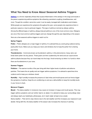 Seasonal Asthma Triggers And How To Manage Them