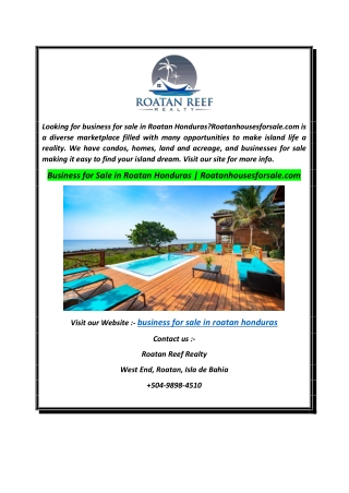 Business for Sale in Roatan Honduras  Roatanhousesforsale.com
