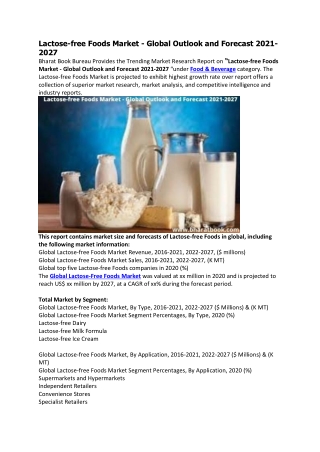 Lactose-free Foods Market - Global Outlook and Forecast 2021-2027