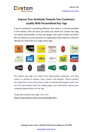 Express Your Gratitude Towards Your Customers Loyalty With  Personalised Key Tag
