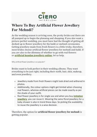 Where To Buy Artificial Flower Jewellery For