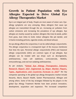 Global Eye Allergy Therapeutics Industry