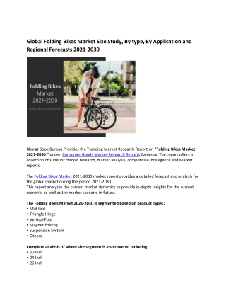 Global Folding Bikes Market Research Report 2021-2030