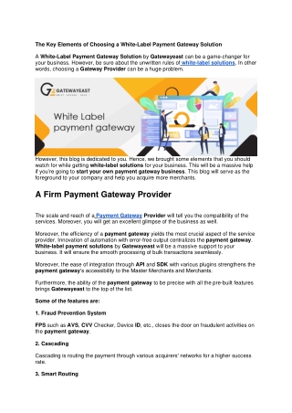 The Key Elements of Choosing a White-Label Payment Gateway Solution