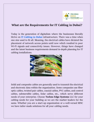 What are the Requirements for IT Cabling in Dubai?