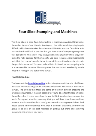 Four Slide Stamping and Machines