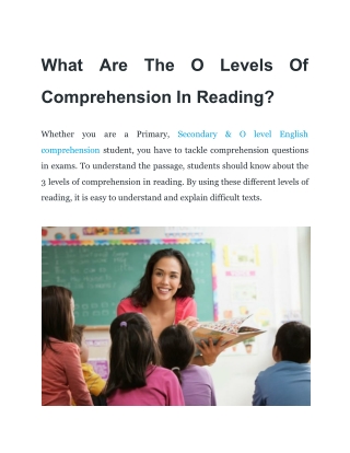 What Are The O Levels Of Comprehension In Reading