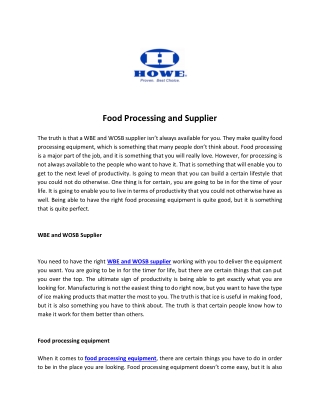 Food Processing and Supplier