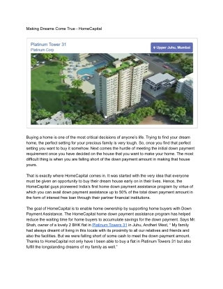 Making Dreams Come True - HomeCapital