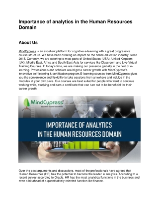 Importance of analytics in the Human Resources Domain