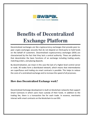 Benefits of Decentralized Exchange Platform