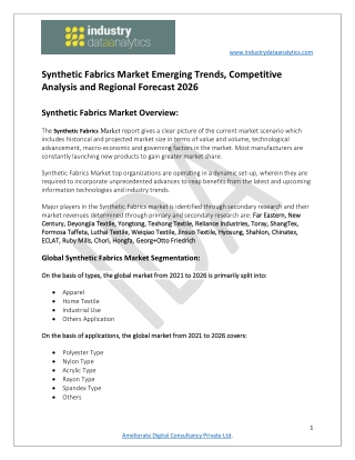 Synthetic Fabrics Market Top Competitor Analysis, Demand, Forecast to 2026